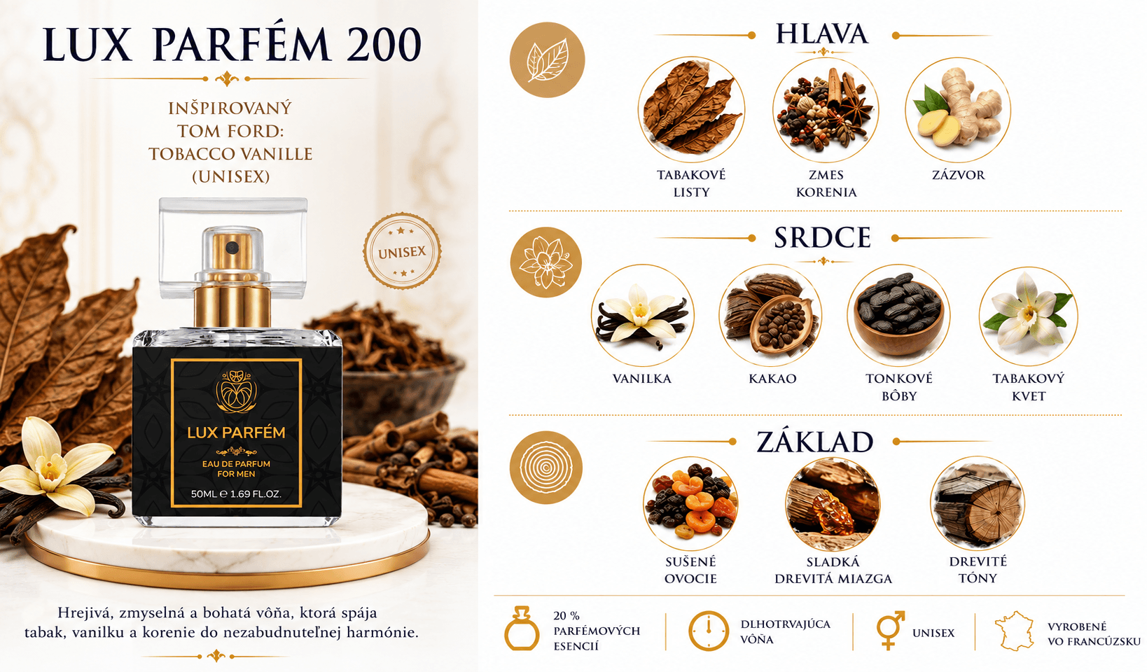 Lux Parfém 200 – Inšpirovaný Tom Ford: Tobacco Vanille (Unisex)